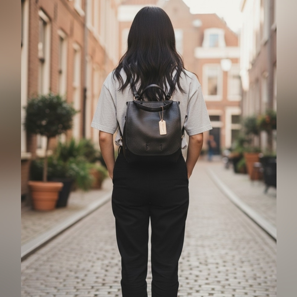 🖤 Authentic Coach Mini Rucksack – Black Pebbled Leather | Gold Hardware | 2017 - Picture 3 of 10